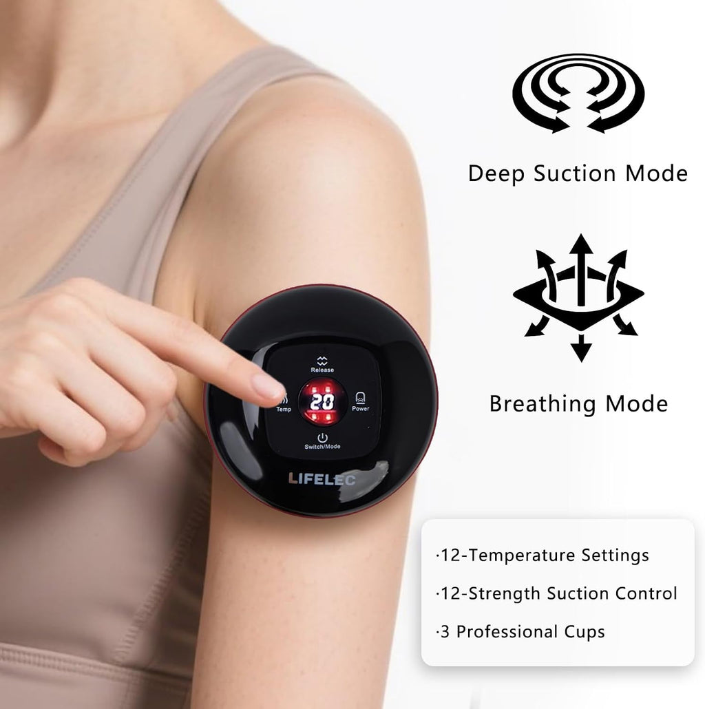 Smart Cupping Therapy Set - 6 Cups (Large/Press/Move), 12-Level Heat & Suction, Smart Red Light Therapy - Dual Massagers for Simultaneous Use - 2 Pack Set for Athletes, Fitness, Pain Relief