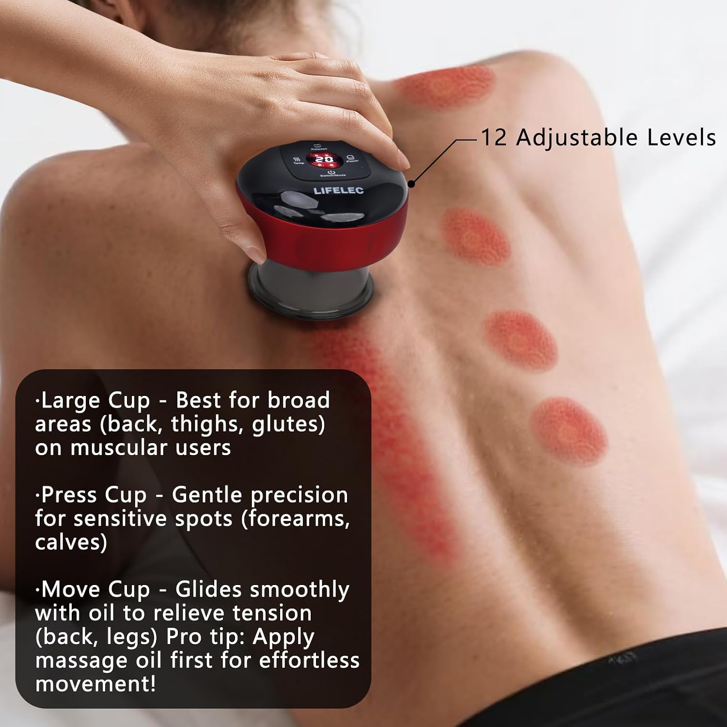 Smart Cupping Therapy Set - 6 Cups (Large/Press/Move), 12-Level Heat & Suction, Smart Red Light Therapy - Dual Massagers for Simultaneous Use - 2 Pack Set for Athletes, Fitness, Pain Relief
