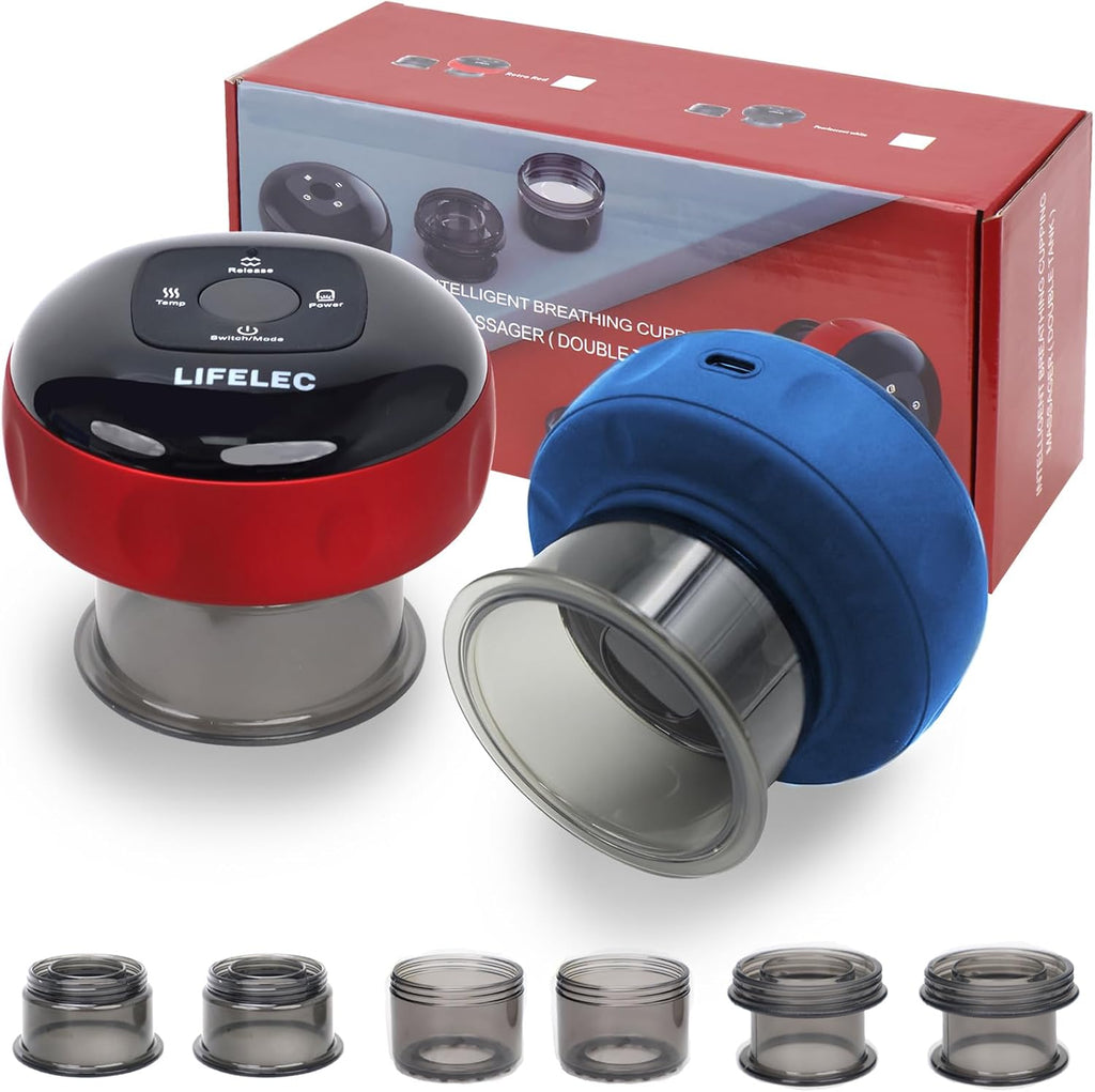 Smart Cupping Therapy Set - 6 Cups (Large/Press/Move), 12-Level Heat & Suction, Smart Red Light Therapy - Dual Massagers for Simultaneous Use - 2 Pack Set for Athletes, Fitness, Pain Relief