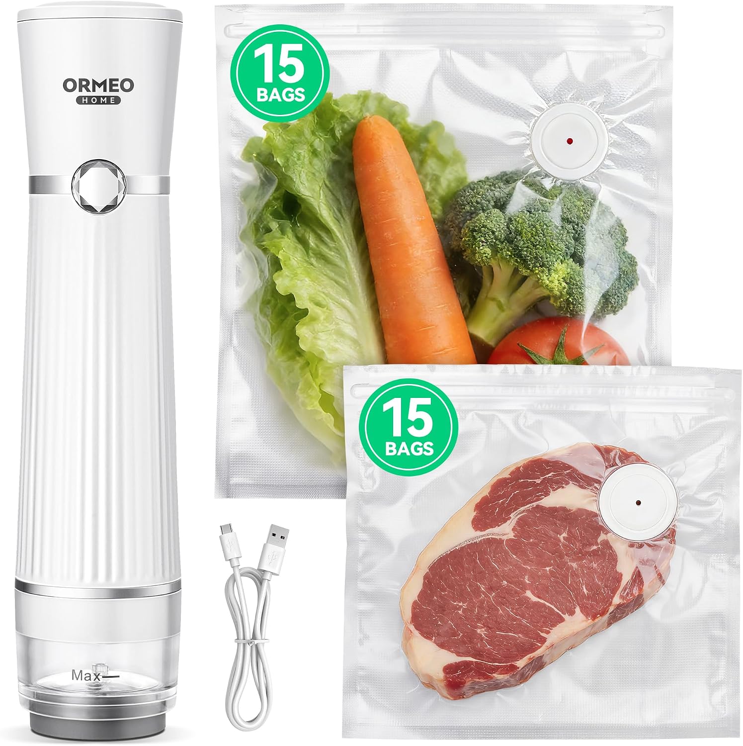 Compact Vacuum Sealer for Food,  Powerful Handheld Vacuum Sealer Machine, Seal Meal Saver, Portable Food Sealer (Vacuum Sealer Machine + 30 Reusable Vacuum Bags)