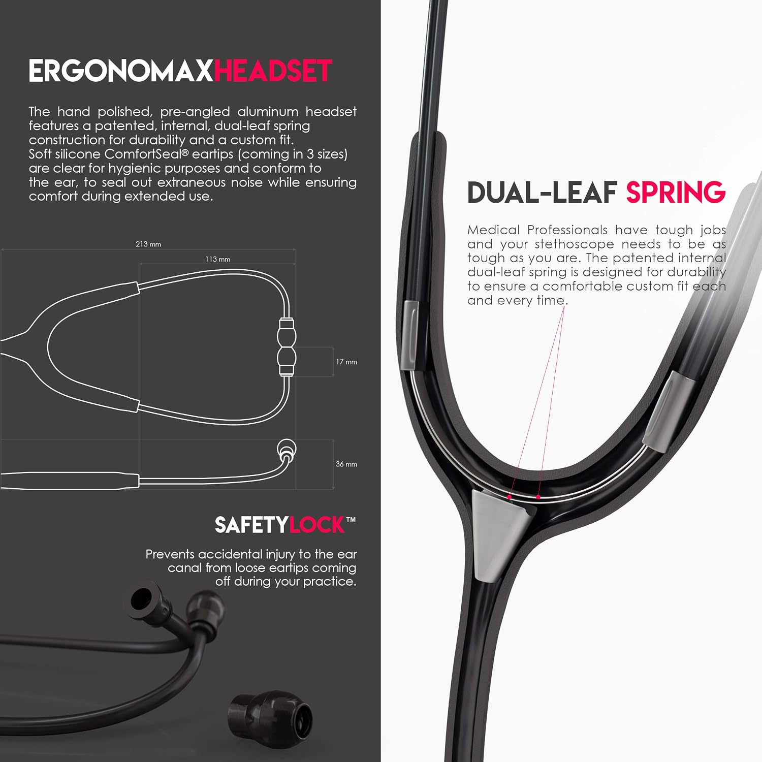 Acoustica Lightweight Stethoscope for Doctors, Nurses, Students, Home Health Use, Adult, Dual Head, White Tube, Pink Pinkore Chestpiece-Headset, MDF747XPPO29